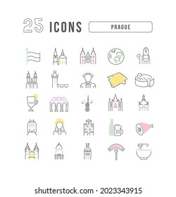 Praga. Colección de iconos perfectamente delgados para el diseño web, aplicación y los proyectos más modernos. El kit de carteles para la categoría Educación.