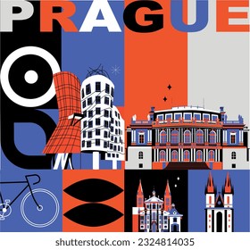 Prague culture travel set, European famous architectures, Czech in flat design. Business travel and tourism concept clipart. Image for presentation, banner, website, advert, flyer, roadmap, icons