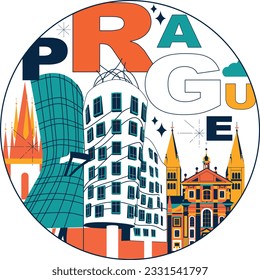 Prague culture travel set, European famous architectures, Czech in flat design. Business travel and tourism concept clipart. Image for presentation, banner, website, advert, flyer, roadmap, icons