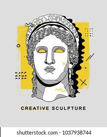 PRAGUE, CZ - March 4, 2018:  Creative Sculpture. Vector illustration hand drawn. Hera / Juno