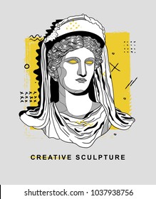 PRAGUE, CZ - March 4, 2018: Creative Sculpture. Vector Illustration Hand Drawn. Demeter / Ceres