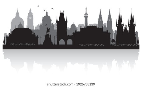 Prague Czech city skyline vector silhouette illustration