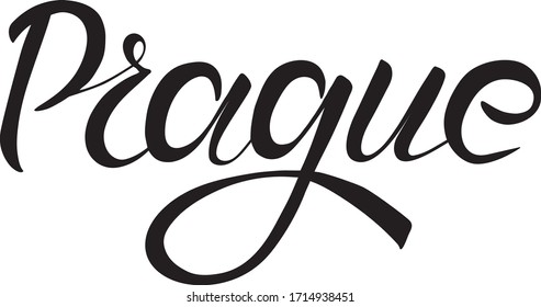 Prague, Czech Republic. Capital city typography lettering design. Hand drawn brush calligraphy, text for greeting card, t-shirt, post card, poster. Isolated vector illustration.