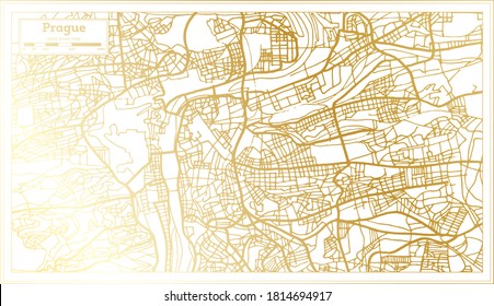 Mapa de Praga de la República Checa en estilo retro en color dorado. Mapa de esquema. Ilustración vectorial.