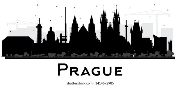 Prague Czech Republic City Skyline Silhouette with Black Buildings Isolated on White. Vector Illustration. Travel and Tourism Concept with Historic Architecture. Prague Cityscape with Landmarks. 