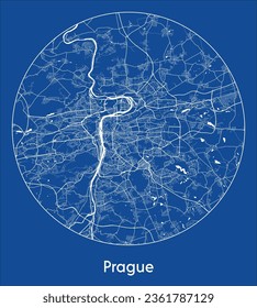 Prague Czech Republic Europe City Map blue print round Circle vector illustration