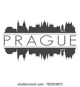 Prague Czech Republic Europe Skyline Vector Art Mirror Silhouette Emblematic Buildings 