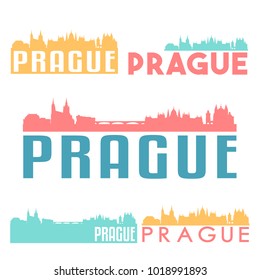 Prague Czech Republic Flat Icon Skyline Vector Silhouette Design Set