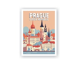 Prague, Czech Republic Illustration Art. Travel Poster Wall Art. Minimalist Vector Art.