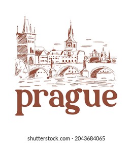 Praga, República Checa. El emblemático puente Carlos. Logótopo de un color. Ilustración del vector