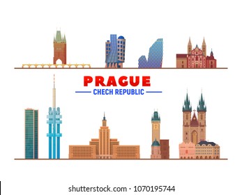 Prague ( Czech Republic ) landmarks in white background. Vector Illustration. Business travel and tourism concept with modern buildings. Image for banner or web site.