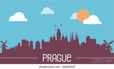 Prague Czech Republic skyline silhouette flat design vector illustration