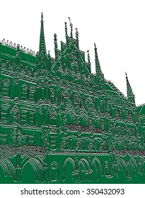 Prague, Czech Republic. St. Nicholas Church Old Town Square in European city, black & white vector sketch hand drawn collection.