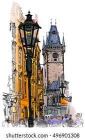 Prague, Czech Republic - a vector color illustration