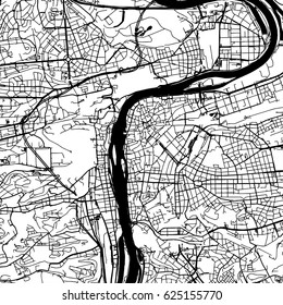 Prague Czech Republic Vector Map Monochrome Artprint, Outline Version for Infographic Background, Black Streets and Waterways