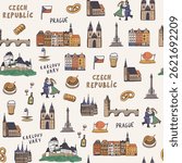 Prague Czech Republic vector seamless pattern.