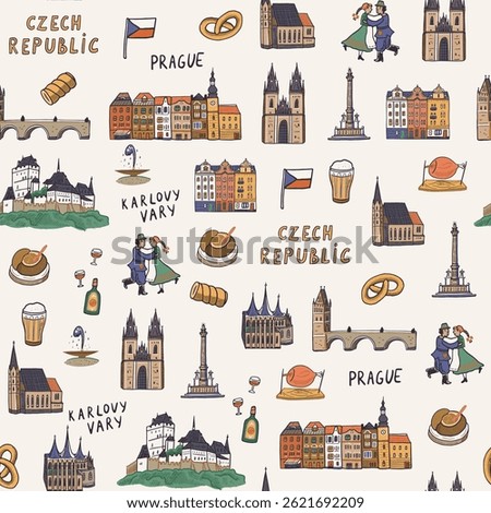 Prague Czech Republic vector seamless pattern.