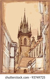 Prague, Czech Republic. Watercolor paint. Vector. Eps10