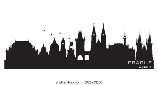 Prague Czech skyline Detailed vector silhouette