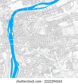 Mapa vectorial de alta resolución de Praga, Praga y Checia con caminos editables. Bordes luminosos para las carreteras principales. Utilícelo para cualquier fondo impreso y digital. Formas y líneas azules para el agua.