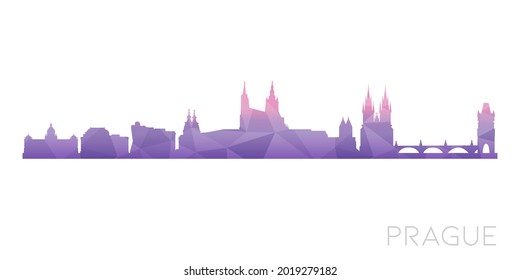 Praga, Czechia Low Poly Skyline Clip Art City Design. Icono de horizonte gráfico de polígono geométrico. Símbolo de ilustración vectorial.