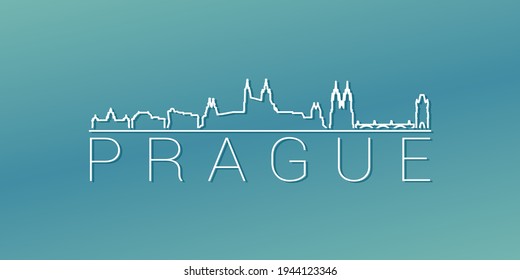 Praga, Diseño Lineal en Línea Skyline Checia. Ilustración de ciudad plana Ilustración de imágenes recorridas mínima. Icono del vector de desplazamiento degradado de fondo.