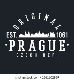 Prague, Czechia Skyline Original. A Logotype Sports College and University Style. Illustration Design.
