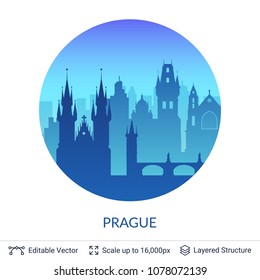 Prague famous city scape. Flat well known silhouettes. Vector illustration easy to edit for flyers or web banners.