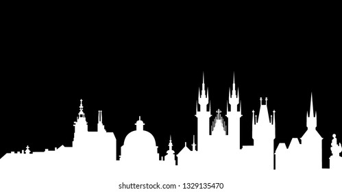 Prague Flat Icon Skyline Silhouette Design City Vector Art Famous Buildings