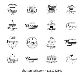 Prague. Greeting cards, vector design. Isolated logos. Typography set.