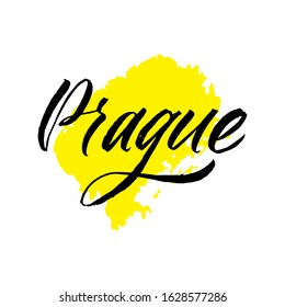 Prague hand drawn logo. Brush calligraphy banner for social media. Vector isolated typography design element for cards, posters and print. 