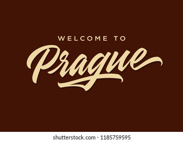 Prague hand made calligraphic lettering in original style. European city typographic script font for prints, advertising, identity. Hand drawn touristic artwork in high quality. Travel and adventure