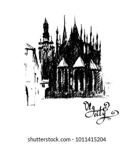 prague, illustration in color pencil St. Vitus Cathedral vector