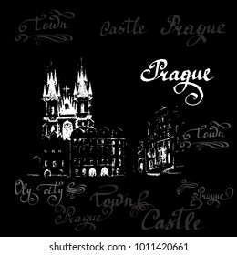prague, illustration pencil vector