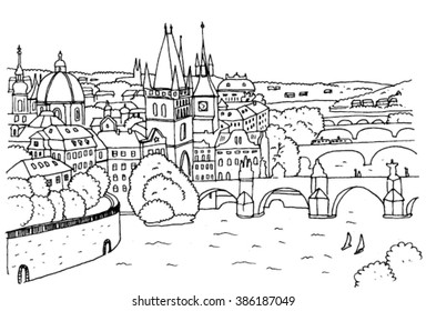 Prague Landscape with Bridges