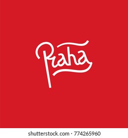 Prague lettering isolated on the red background. Word as the flag
