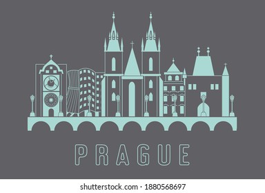 Prague linear design. Attractions Czech Republic. City linear style.
