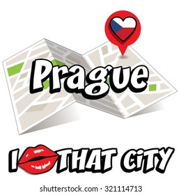 Prague. I Love That City. Vector Illustration with country flag.