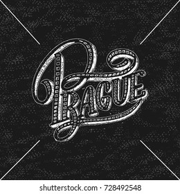 Prague modern hand written brush lettering, isolated on white background. Ink calligraphy. Capital of Czech Republic. Tee shirt print, typography card, poster design. Vector illustration.