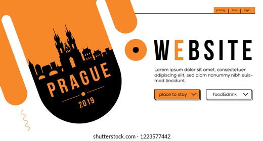 Prague Modern Web Banner Design with Vector Linear Skyline