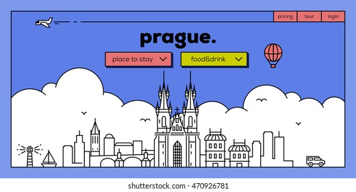 Prague Modern Web Banner Design with Vector Linear Skyline