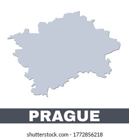 Mapa de esquema de Praga. Mapa vectorial del área de la ciudad de Praga dentro de sus fronteras. Gris con sombra sobre fondo blanco. Ilustración aislada.