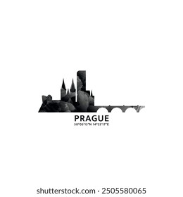 Panorama de Praga, insignia del Vector, logotipo del horizonte e ícono. Logotipo del horizonte de la ciudad capital de la República Checa con Lugares famosos y siluetas de edificios. Gráfico de gradiente abstracto brumoso aislado