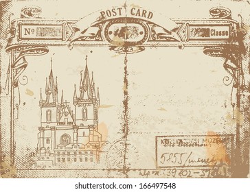 prague, postcard, old paper 