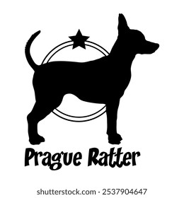 Silueta del perro de la ratera de Praga, perro, razas de perro, logotipo, Vector, silueta, diseño del logotipo, animal, ilustración, icono, signo, diseño, negro, símbolo, mascota