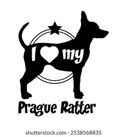 Praga Ratter silueta de perro, me encanta mi perro, perro, razas de perro, logotipo, Vector, silueta, animal, ilustración, icono, signo, negro, mascota,