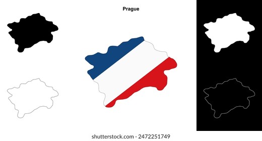 Prague region outline map set