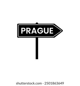 Señal de tráfico de Praga. Nombre de la ciudad en la Ilustración vectorial negra del diseño del tablero de las señales de tráfico