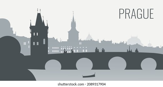
prague silhouette on a grey background