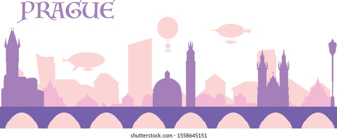 Prague silhouette, vector skyline illustration 